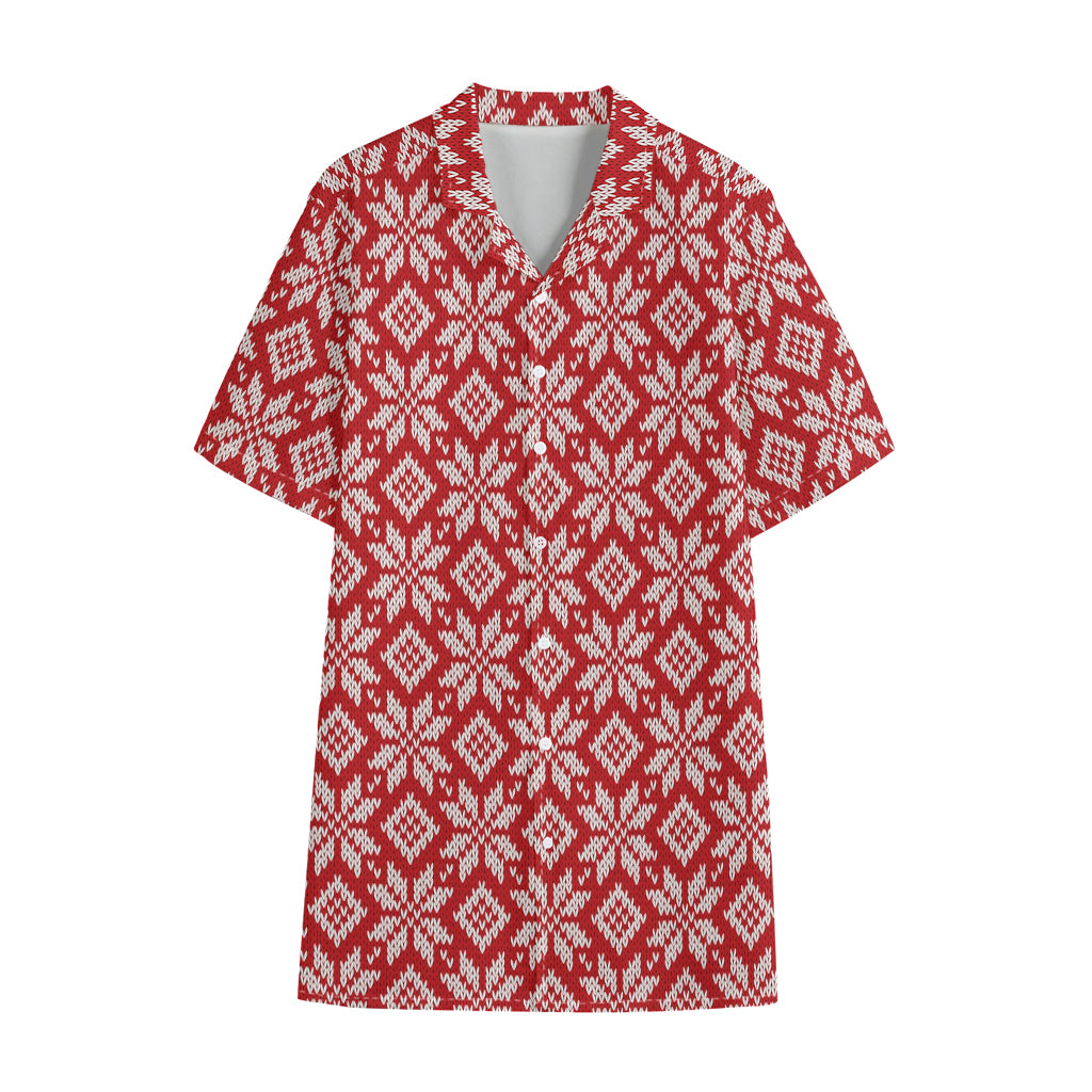Xmas Nordic Knitted Pattern Print Cotton Hawaiian Shirt