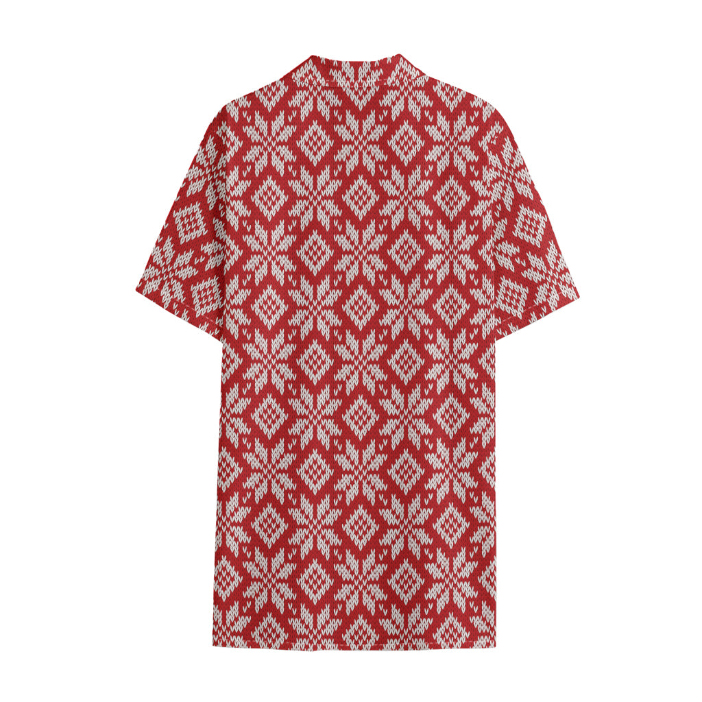 Xmas Nordic Knitted Pattern Print Cotton Hawaiian Shirt