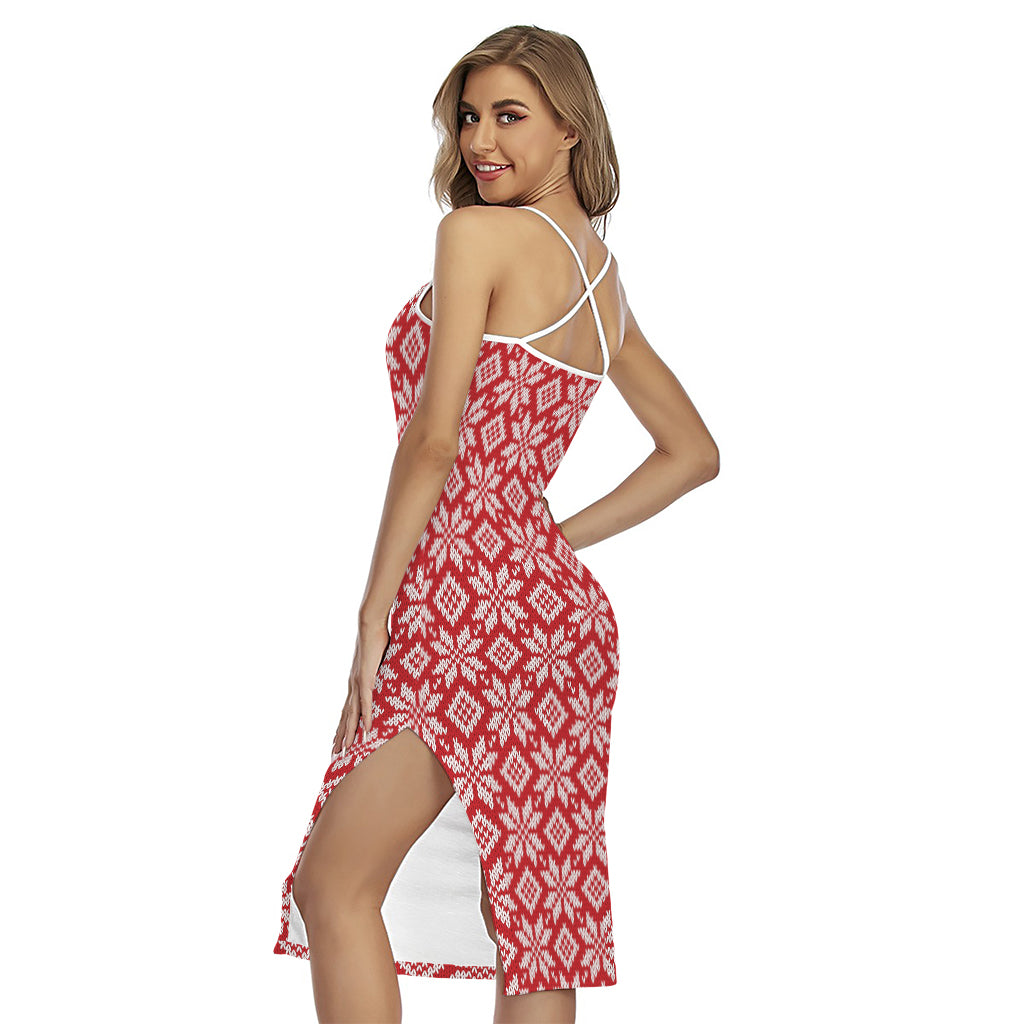 Xmas Nordic Knitted Pattern Print Cross Back Cami Dress