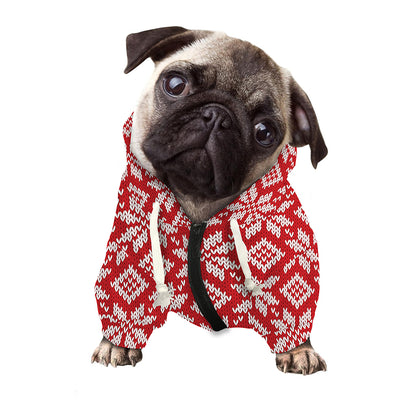Xmas Nordic Knitted Pattern Print Dog Zip Up Hoodie