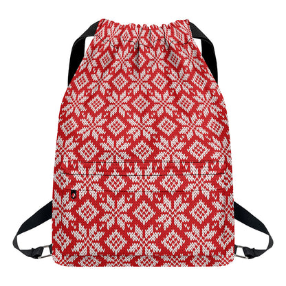 Xmas Nordic Knitted Pattern Print Drawstring Backpack
