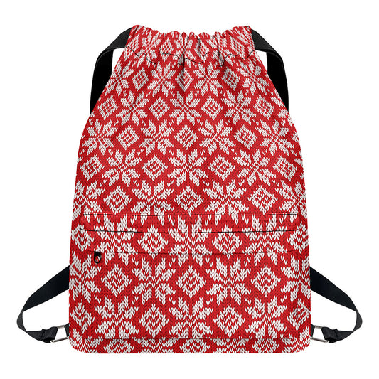 Xmas Nordic Knitted Pattern Print Drawstring Backpack