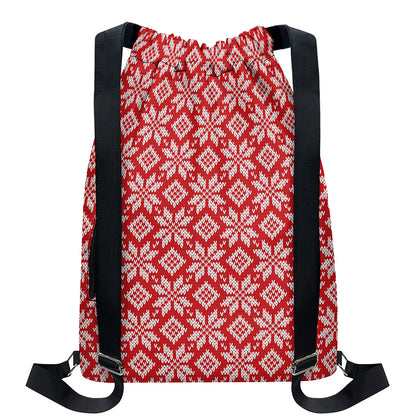Xmas Nordic Knitted Pattern Print Drawstring Backpack