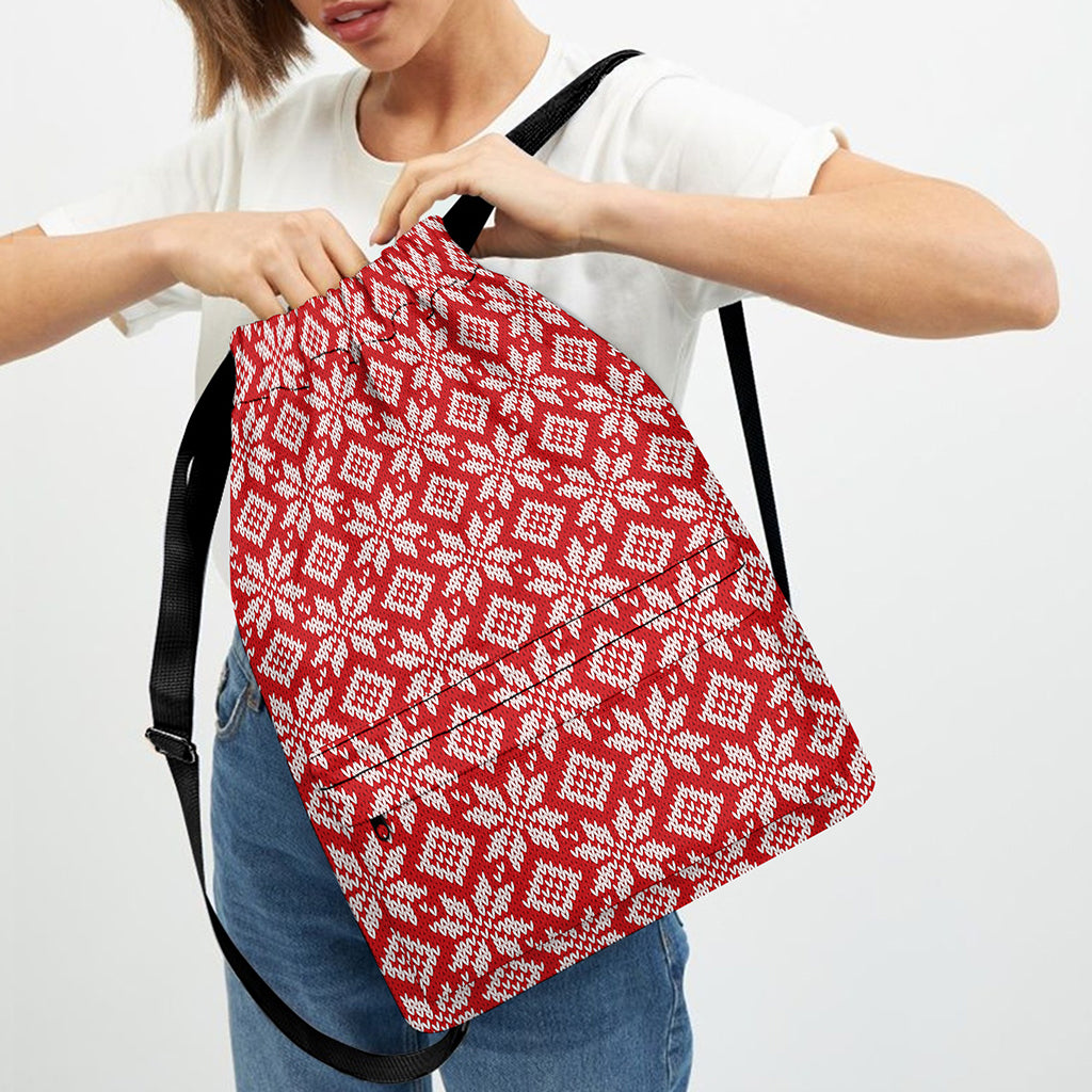 Xmas Nordic Knitted Pattern Print Drawstring Backpack