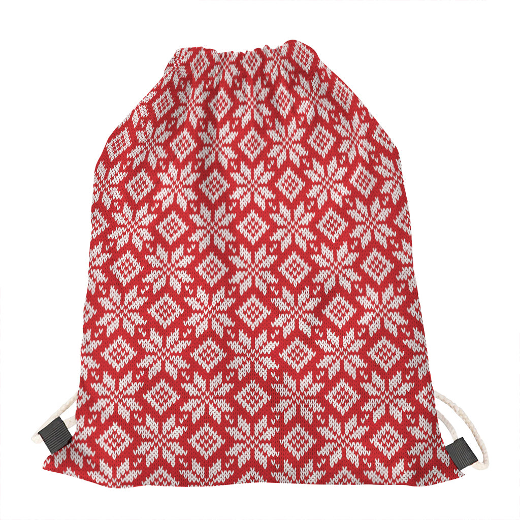 Xmas Nordic Knitted Pattern Print Drawstring Bag
