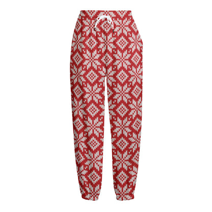 Xmas Nordic Knitted Pattern Print Fleece Lined Knit Pants