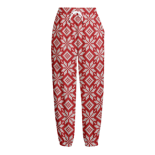 Xmas Nordic Knitted Pattern Print Fleece Lined Knit Pants