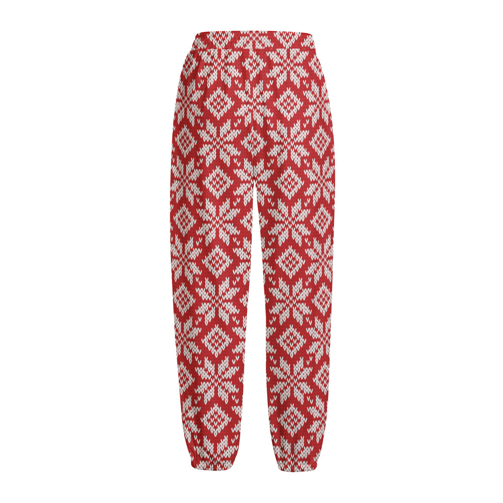 Xmas Nordic Knitted Pattern Print Fleece Lined Knit Pants