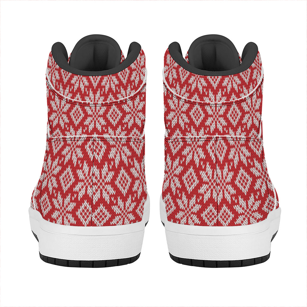 Xmas Nordic Knitted Pattern Print High Top Leather Sneakers
