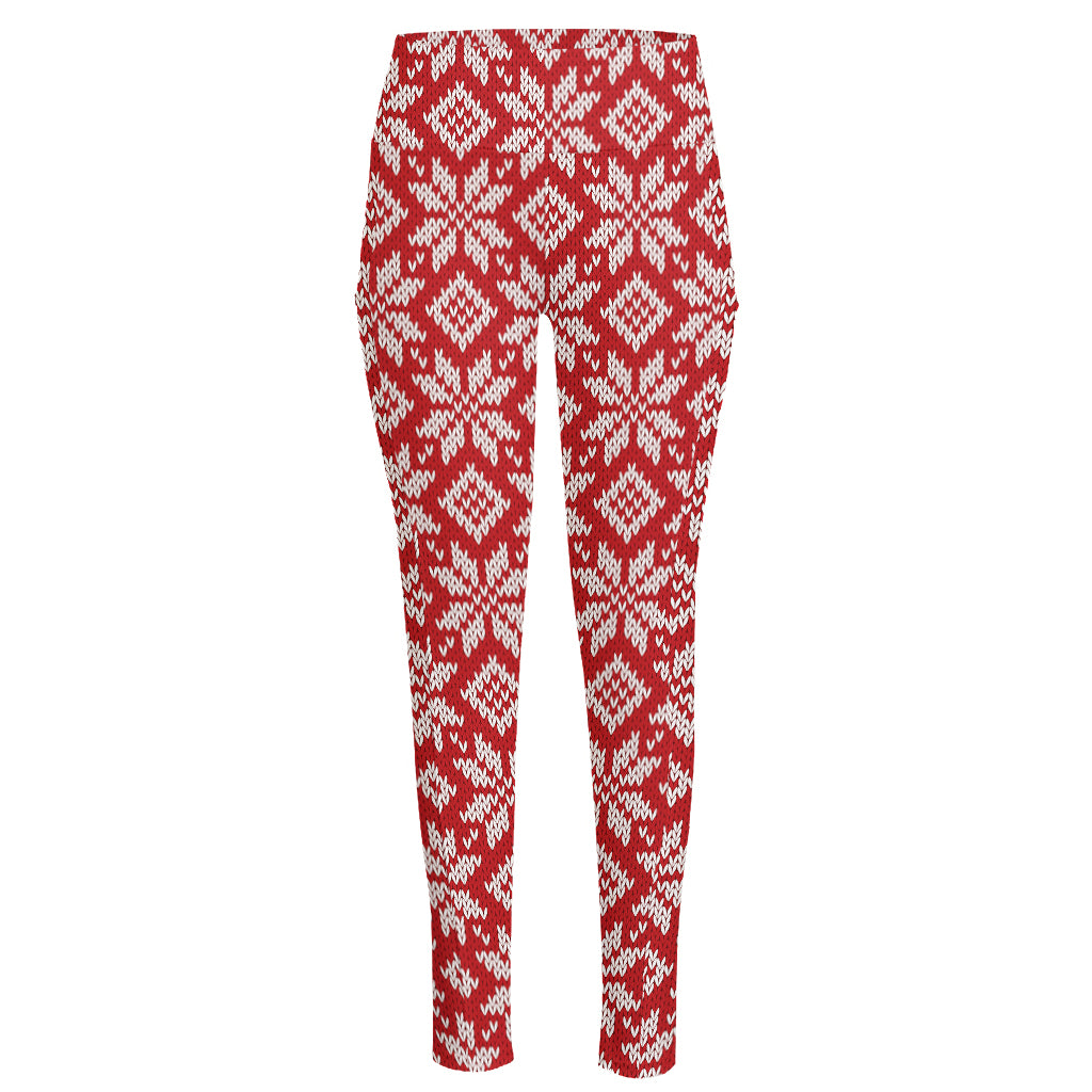 Xmas Nordic Knitted Pattern Print High-Waisted Pocket Leggings