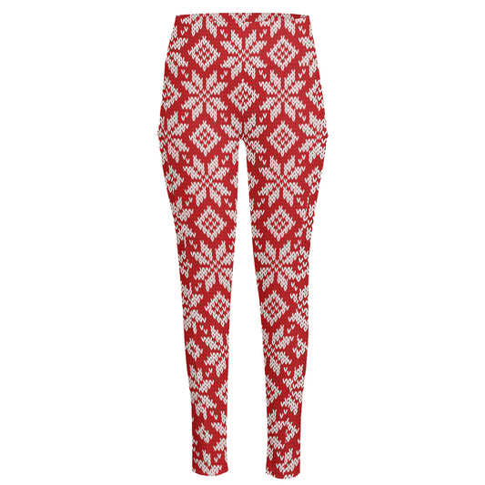 Xmas Nordic Knitted Pattern Print High-Waisted Pocket Leggings