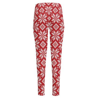 Xmas Nordic Knitted Pattern Print High-Waisted Pocket Leggings
