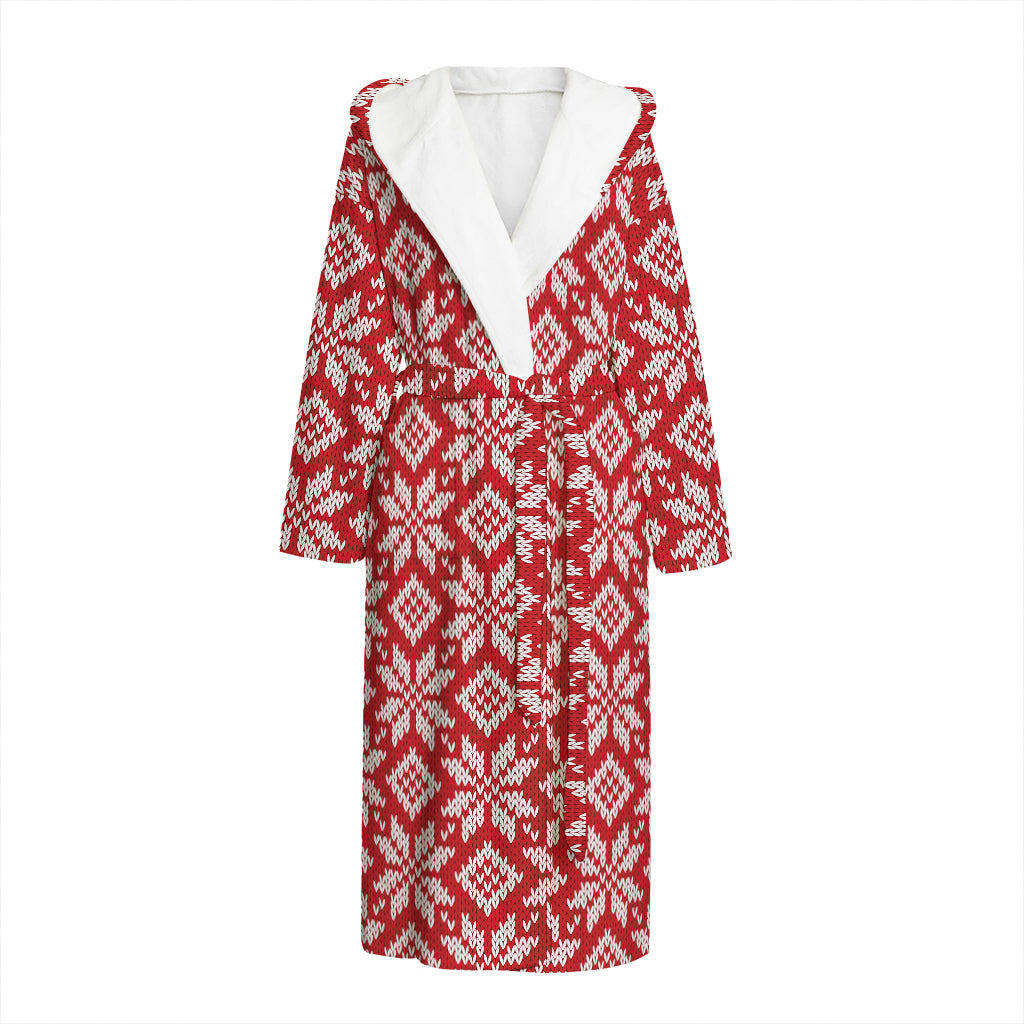 Xmas Nordic Knitted Pattern Print Hooded Bathrobe