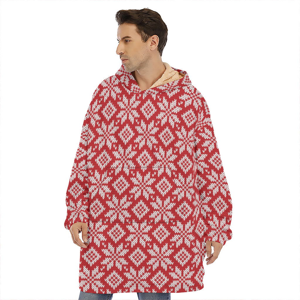 Xmas Nordic Knitted Pattern Print Hoodie Blanket