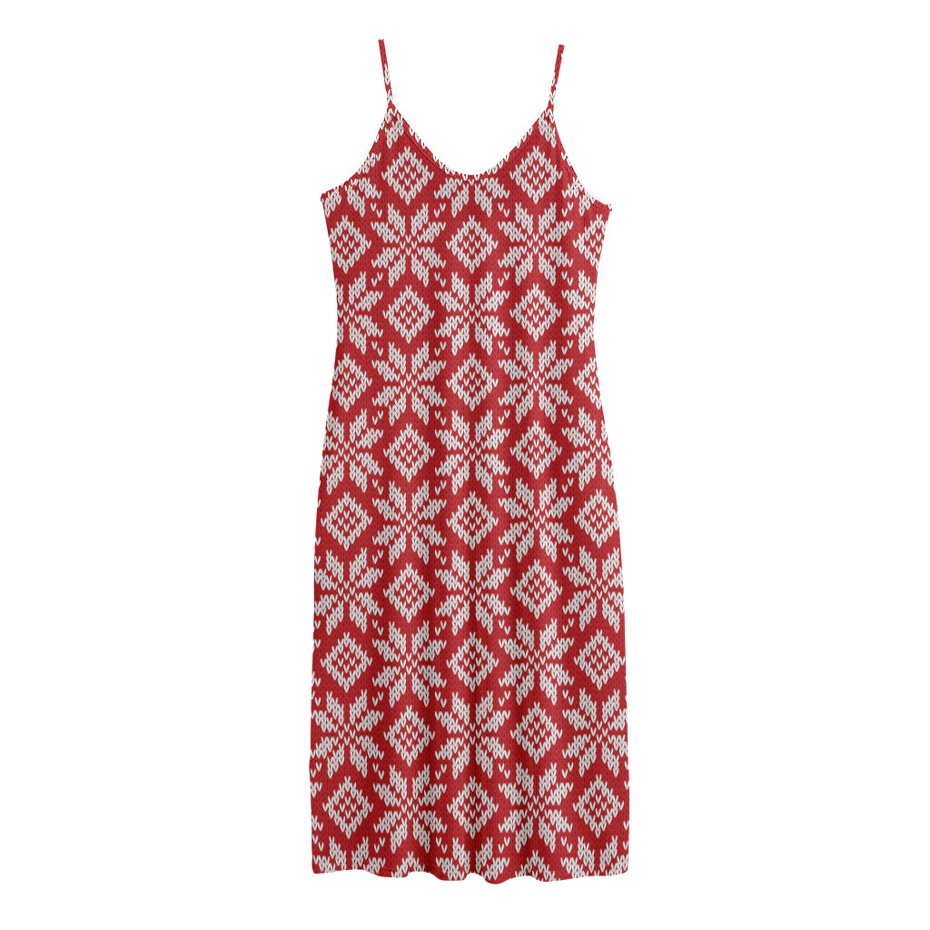Xmas Nordic Knitted Pattern Print Jersey Midi Cami Dress
