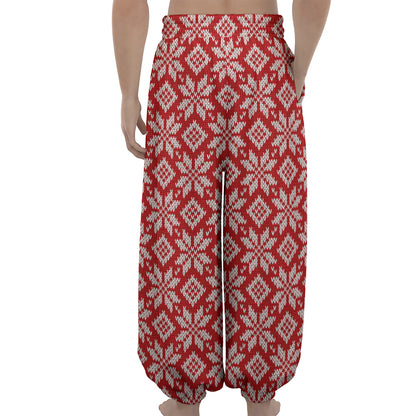 Xmas Nordic Knitted Pattern Print Lantern Pants