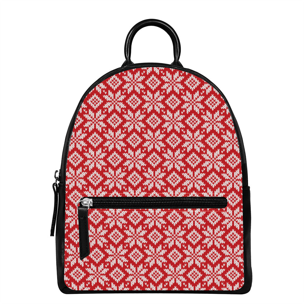 Xmas Nordic Knitted Pattern Print Leather Backpack
