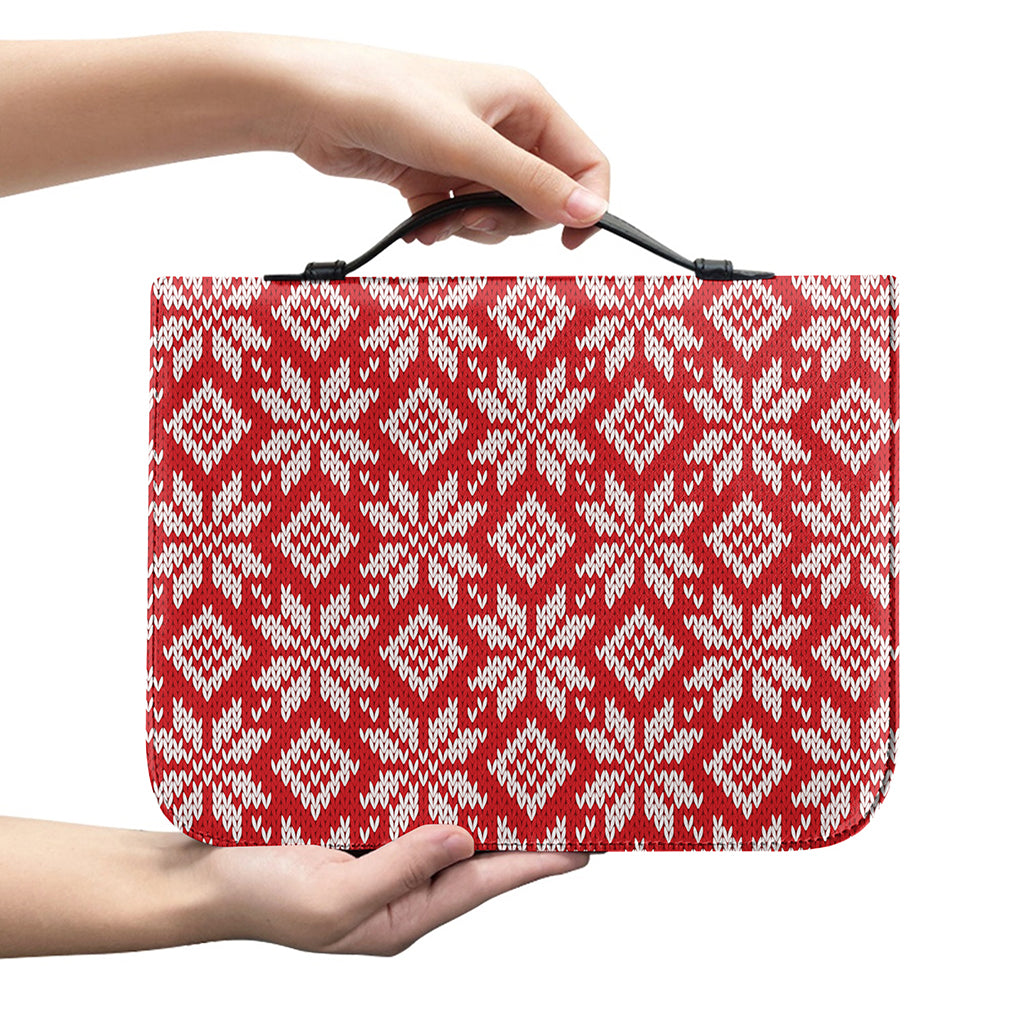 Xmas Nordic Knitted Pattern Print Leather Bible Cover
