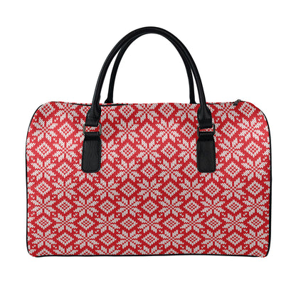 Xmas Nordic Knitted Pattern Print Leather Duffle Bag