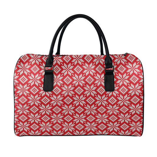 Xmas Nordic Knitted Pattern Print Leather Duffle Bag