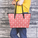 Xmas Nordic Knitted Pattern Print Leather Tote Bag