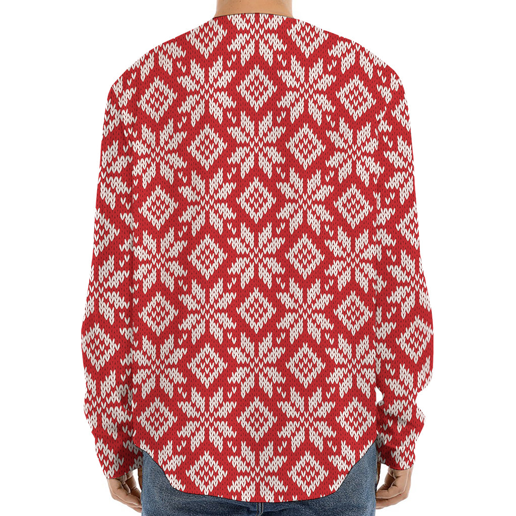 Xmas Nordic Knitted Pattern Print Long Sleeve Baseball Jersey