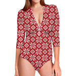 Xmas Nordic Knitted Pattern Print Long Sleeve Swimsuit