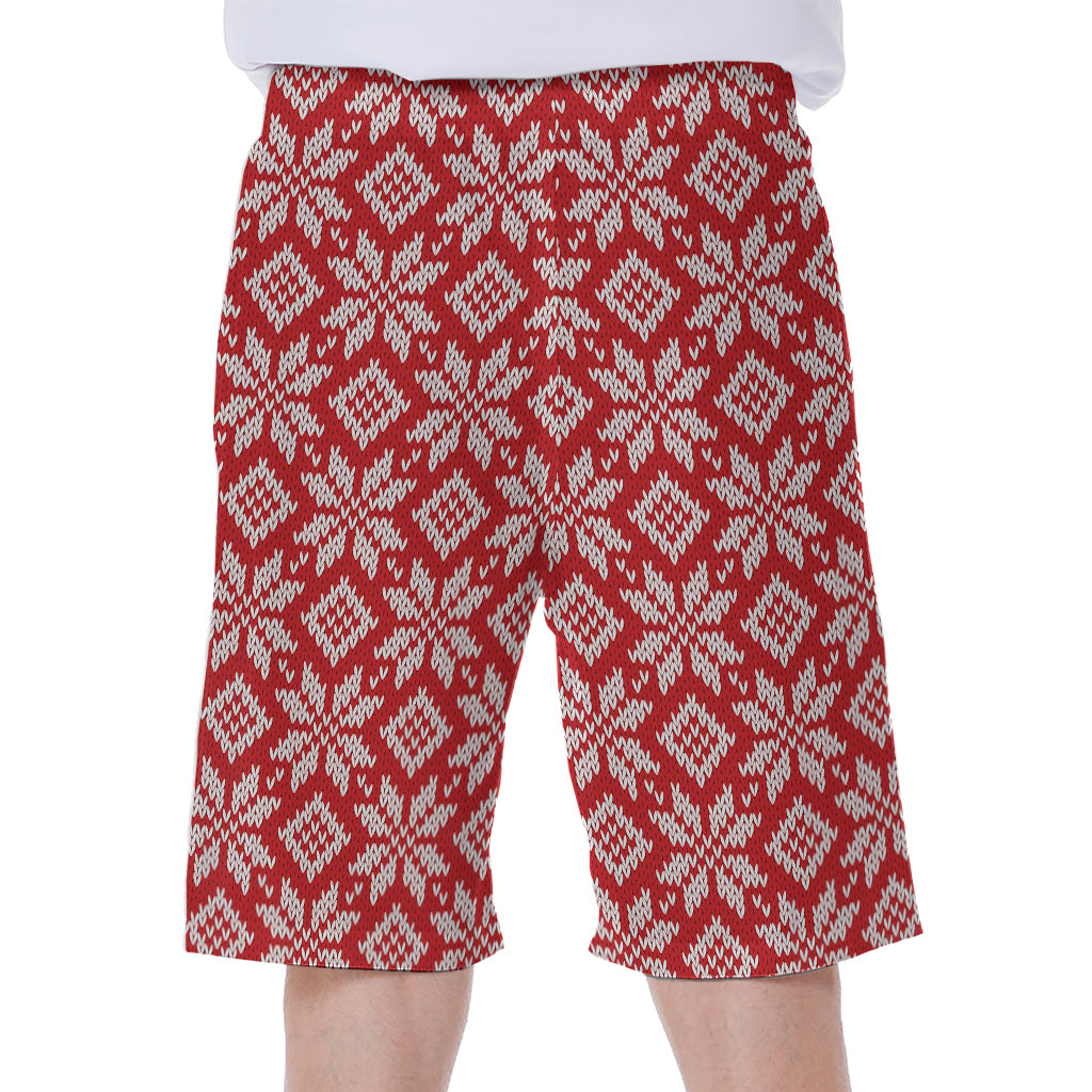 Xmas Nordic Knitted Pattern Print Men's Beach Shorts