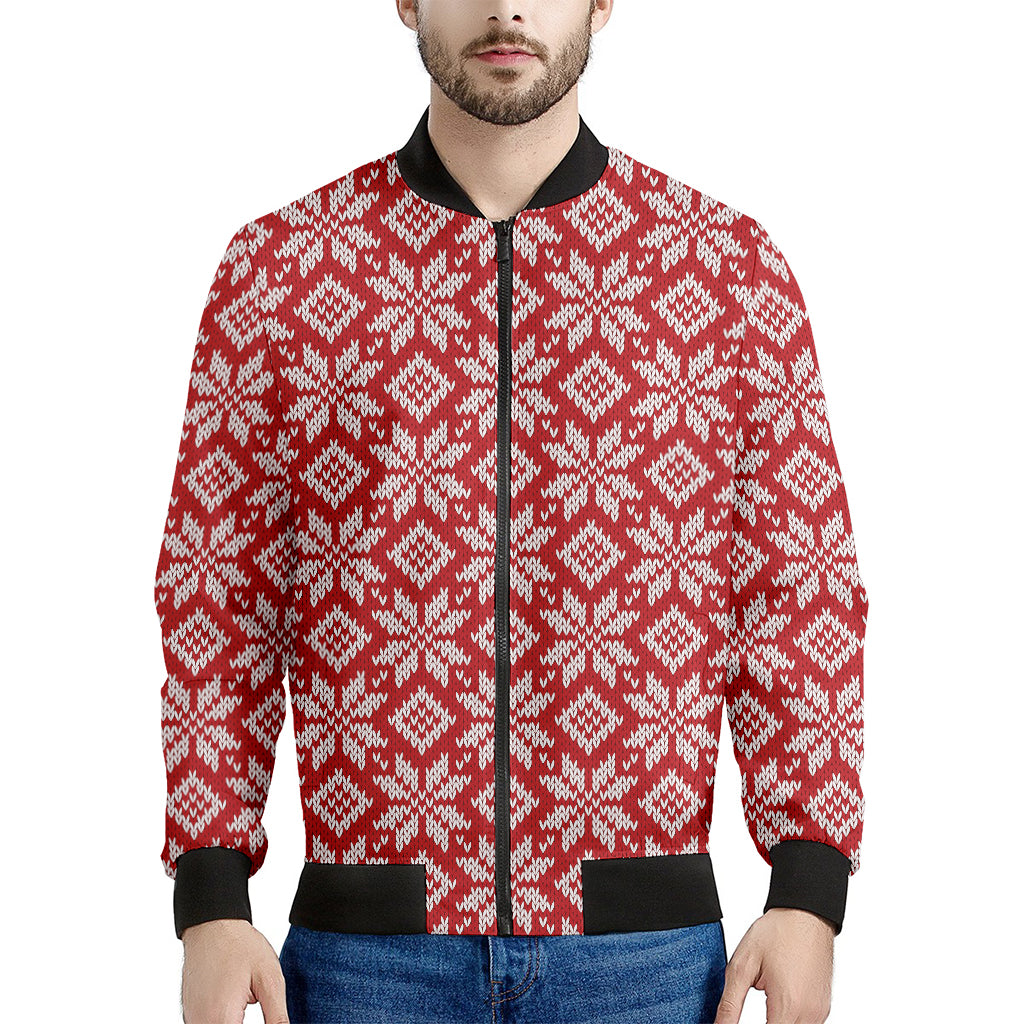 Xmas Nordic Knitted Pattern Print Men's Bomber Jacket