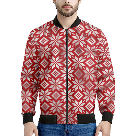 Xmas Nordic Knitted Pattern Print Men's Bomber Jacket