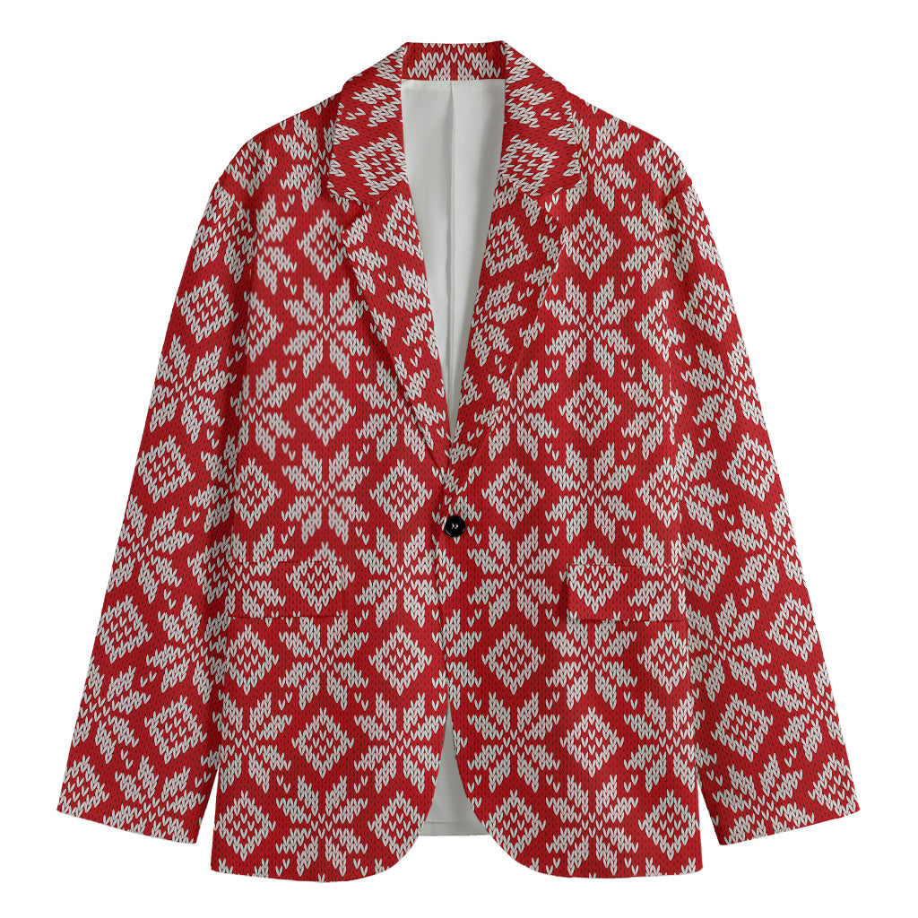 Xmas Nordic Knitted Pattern Print Men's Cotton Blazer
