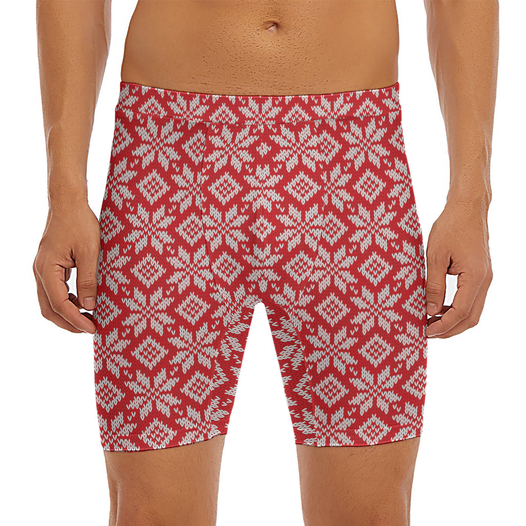 Xmas Nordic Knitted Pattern Print Men's Long Boxer Briefs