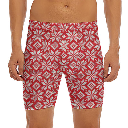 Xmas Nordic Knitted Pattern Print Men's Long Boxer Briefs