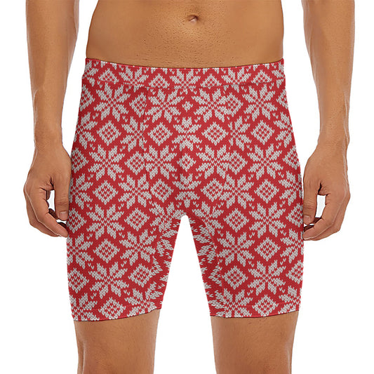 Xmas Nordic Knitted Pattern Print Men's Long Boxer Briefs