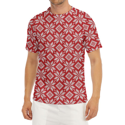 Xmas Nordic Knitted Pattern Print Men's Short Sleeve Rash Guard