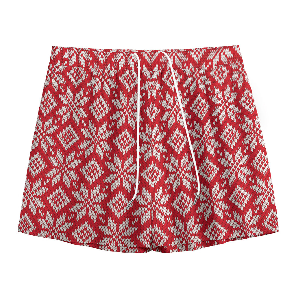 Xmas Nordic Knitted Pattern Print Mesh Shorts