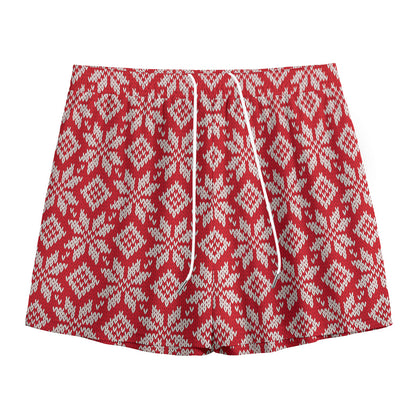 Xmas Nordic Knitted Pattern Print Mesh Shorts