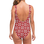 Xmas Nordic Knitted Pattern Print One Piece Swimsuit