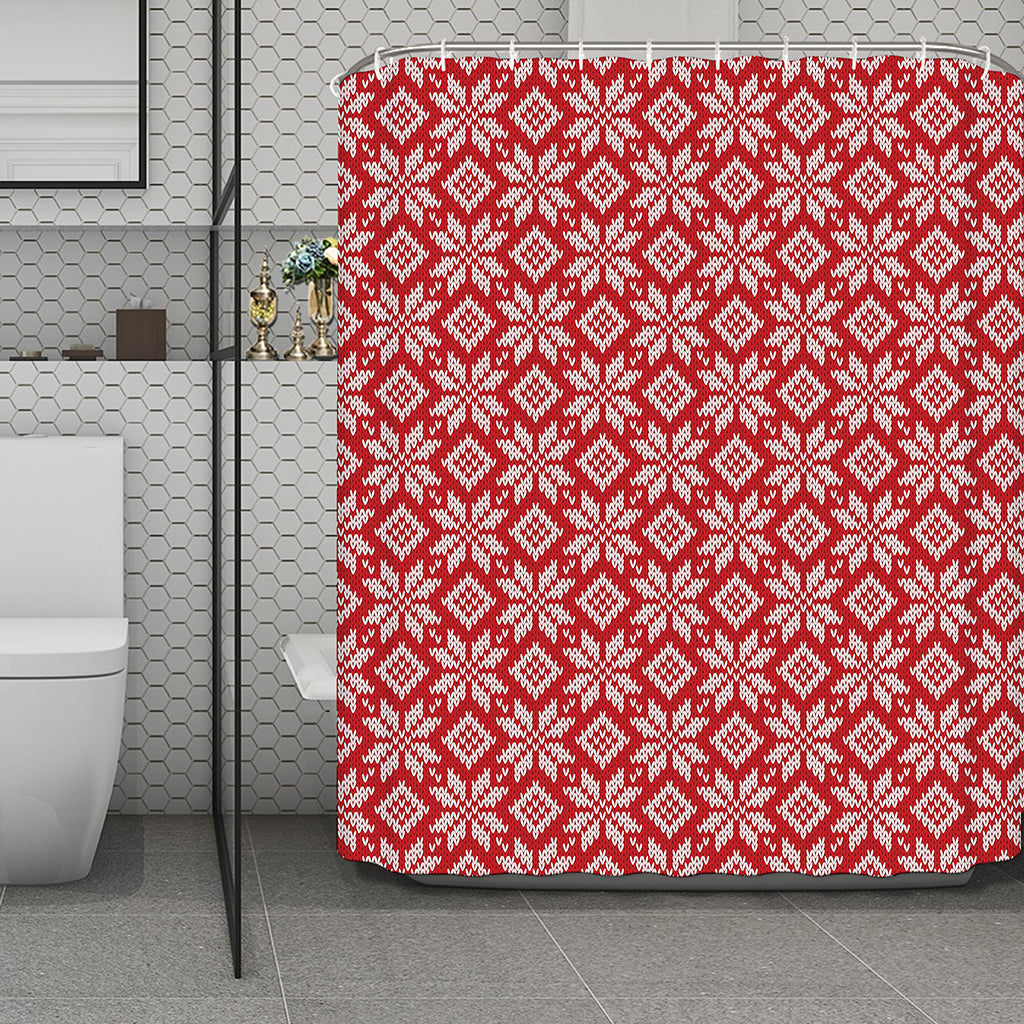 Xmas Nordic Knitted Pattern Print Polyester Shower Curtain