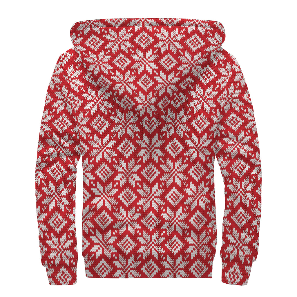 Xmas Nordic Knitted Pattern Print Sherpa Lined Zip Up Hoodie