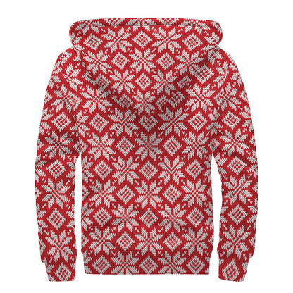 Xmas Nordic Knitted Pattern Print Sherpa Lined Zip Up Hoodie