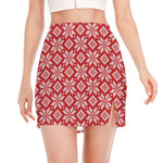Xmas Nordic Knitted Pattern Print Side Slit Mini Skirt