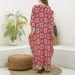 Xmas Nordic Knitted Pattern Print Silk V-Neck Kaftan Dress