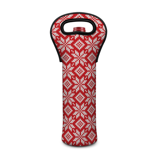 Xmas Nordic Knitted Pattern Print Single Neoprene Wine Tote