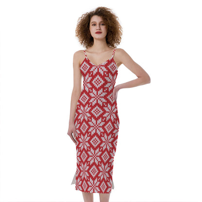 Xmas Nordic Knitted Pattern Print Slim Fit Midi Cami Dress