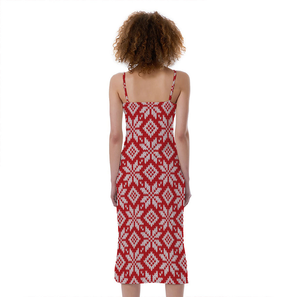 Xmas Nordic Knitted Pattern Print Slim Fit Midi Cami Dress