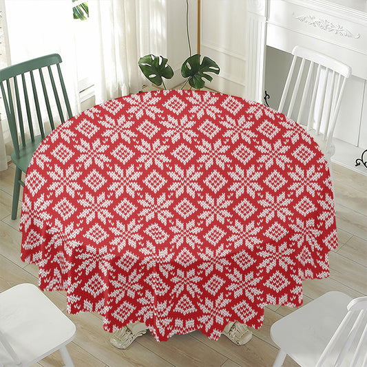 Xmas Nordic Knitted Pattern Print Waterproof Round Tablecloth
