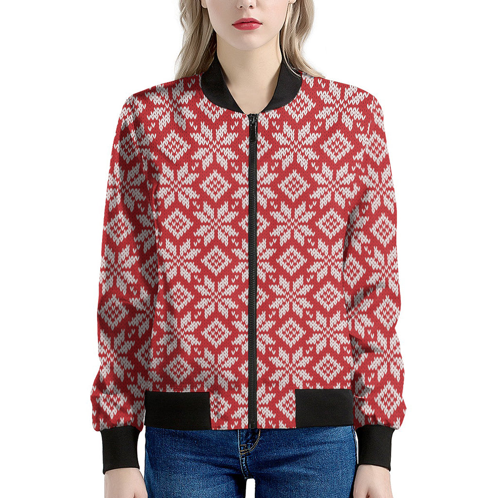Xmas Nordic Knitted Pattern Print Women's Bomber Jacket