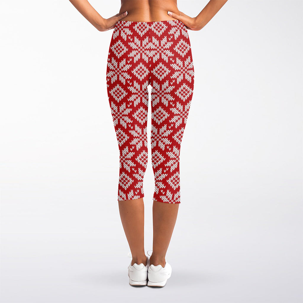 Xmas Nordic Knitted Pattern Print Women's Capri Leggings
