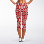 Xmas Nordic Knitted Pattern Print Women's Capri Leggings